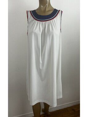 Vintage Lorraine Lingerie Women's M White Short Gown Nightgown RWB Trim